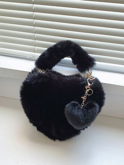 Heart Shape Faux Fur Handbag - MARIGOLD 