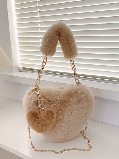 Heart Shape Faux Fur Handbag - MARIGOLD 