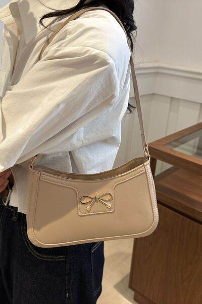 Bow Trim PU Leather Shoulder Bag - MARIGOLD 
