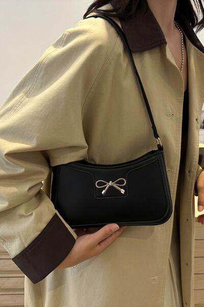Bow Trim PU Leather Shoulder Bag - MARIGOLD 