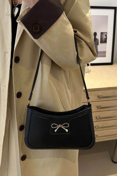 Bow Trim PU Leather Shoulder Bag - MARIGOLD 