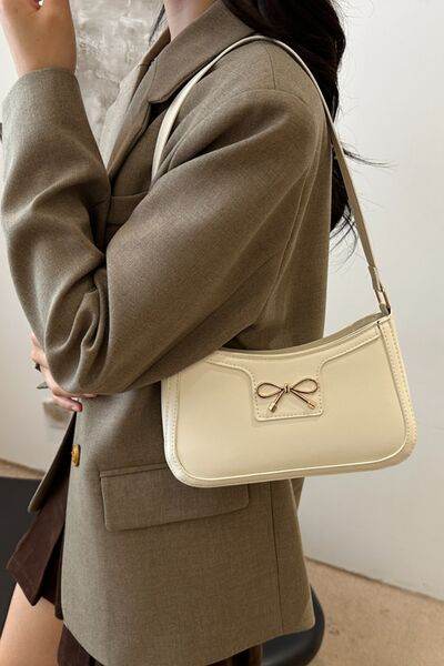 Bow Trim PU Leather Shoulder Bag - MARIGOLD 