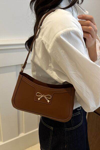 Bow Trim PU Leather Shoulder Bag - MARIGOLD 