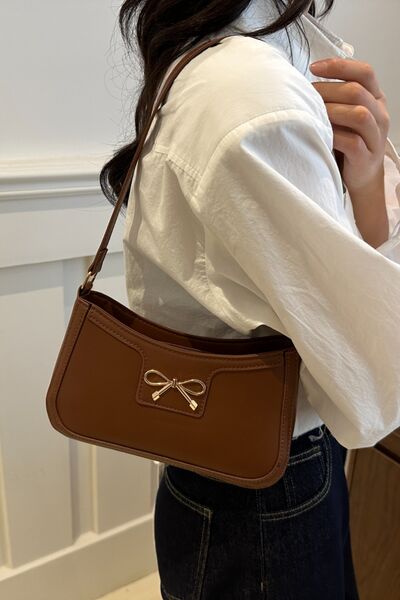 Bow Trim PU Leather Shoulder Bag - MARIGOLD 