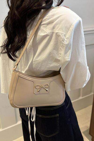 Bow Trim PU Leather Shoulder Bag - MARIGOLD 