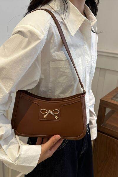 Bow Trim PU Leather Shoulder Bag - MARIGOLD 
