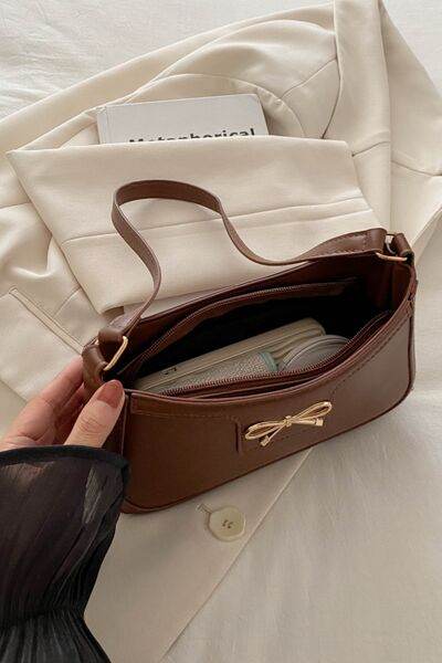 Bow Trim PU Leather Shoulder Bag - MARIGOLD 