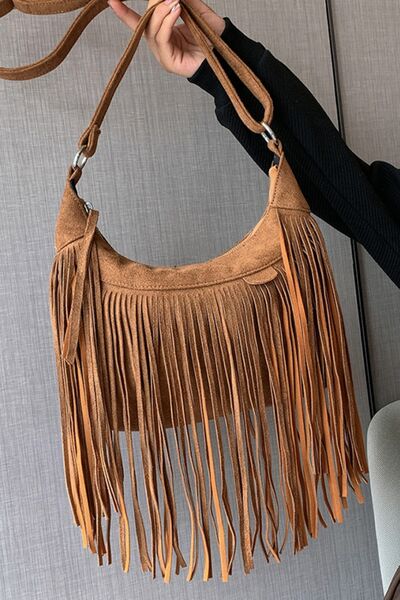 The Suede Fringe Crossbody Shoulder Bag - MARIGOLD 