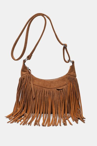 The Suede Fringe Crossbody Shoulder Bag - MARIGOLD 