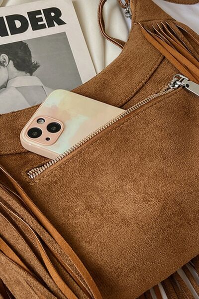 The Suede Fringe Crossbody Shoulder Bag - MARIGOLD 