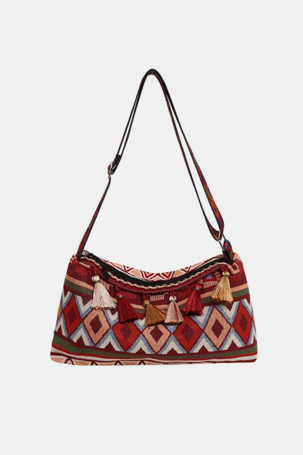 Geometric-Design Tassel Adjustable-Strap Shoulder Bag - MARIGOLD 