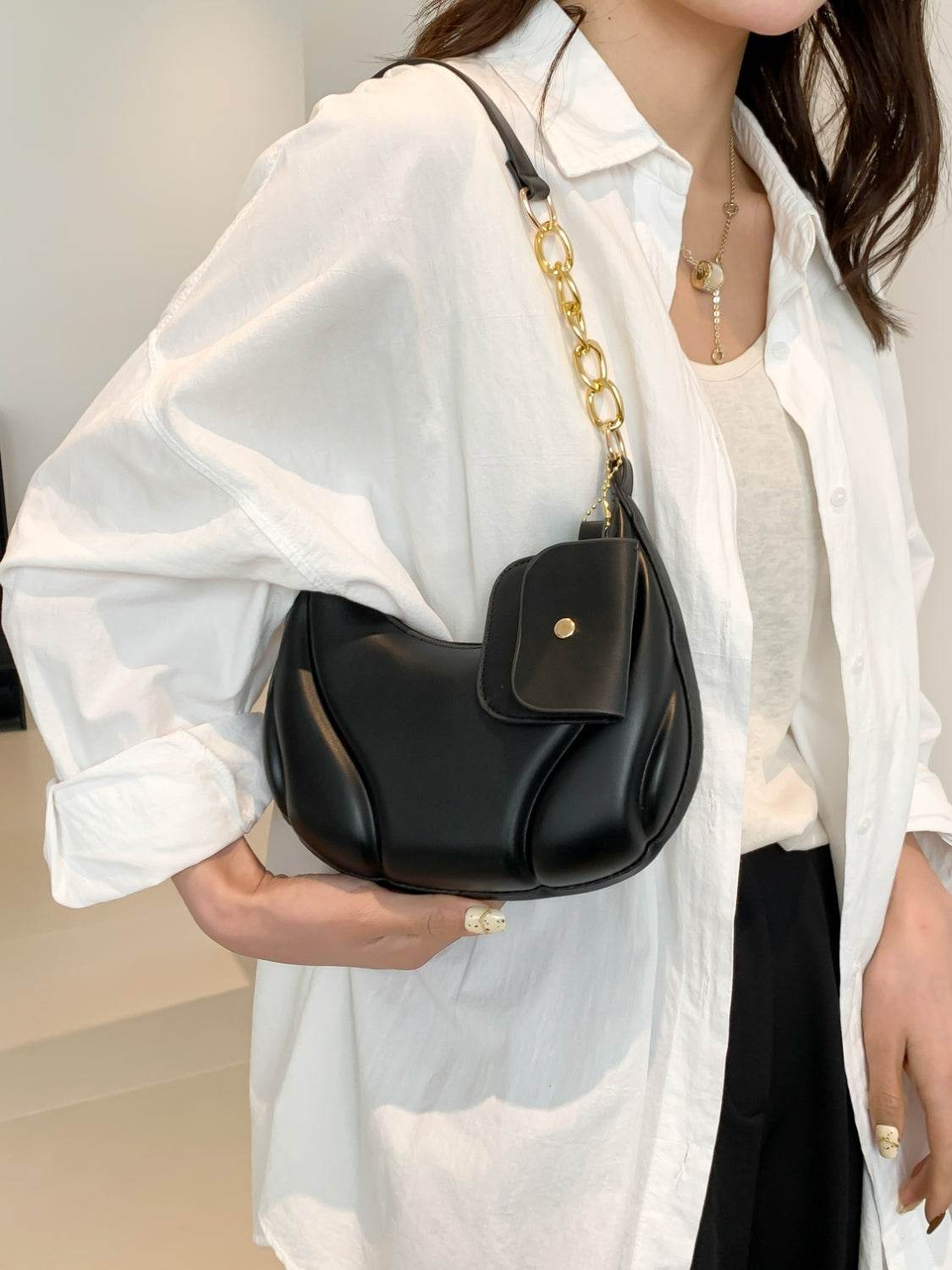 PU Leather Shoulder Bag with EarPods Bag - MARIGOLD 