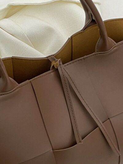 PU Leather Woven Handbag and Clutch Set - MARIGOLD 