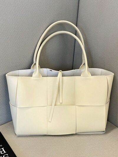 PU Leather Woven Handbag and Clutch Set - MARIGOLD 