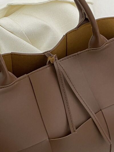 PU Leather Woven Handbag and Clutch Set - MARIGOLD 