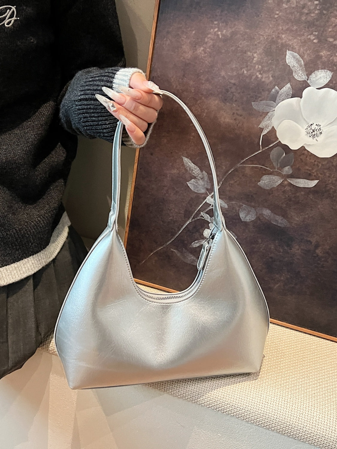 Minimalist Baguette Zip Shoulder Bag - MARIGOLD 