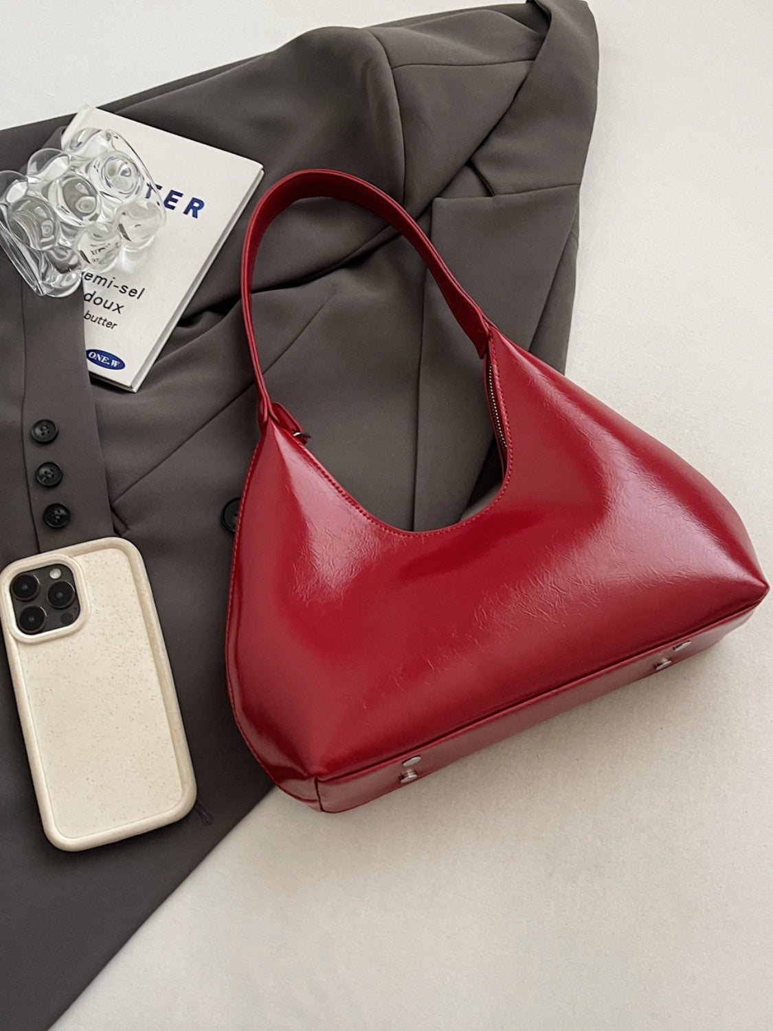 Minimalist Baguette Zip Shoulder Bag - MARIGOLD 