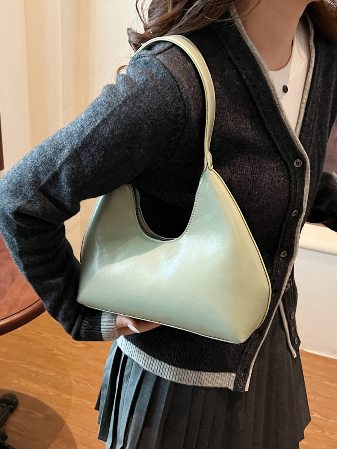 Minimalist Baguette Zip Shoulder Bag - MARIGOLD 