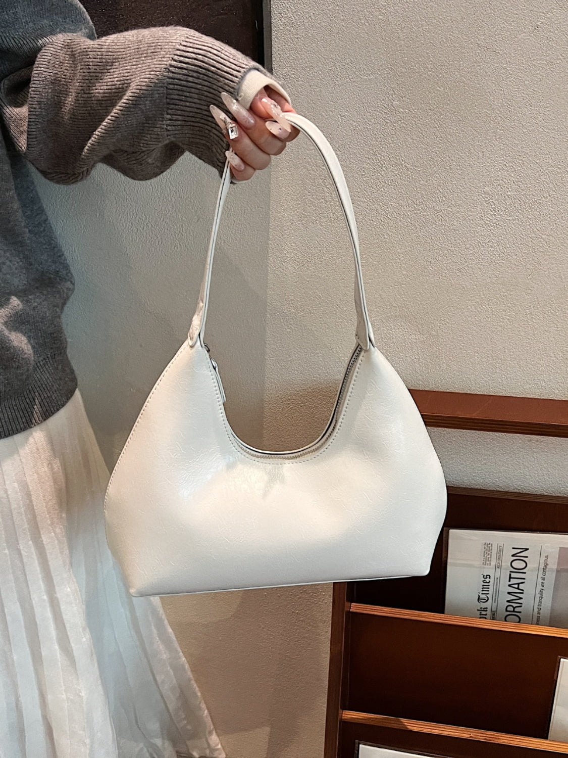 Minimalist Baguette Zip Shoulder Bag - MARIGOLD 