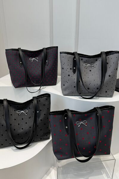 Bow Trim Polyester Tote Bag - MARIGOLD 