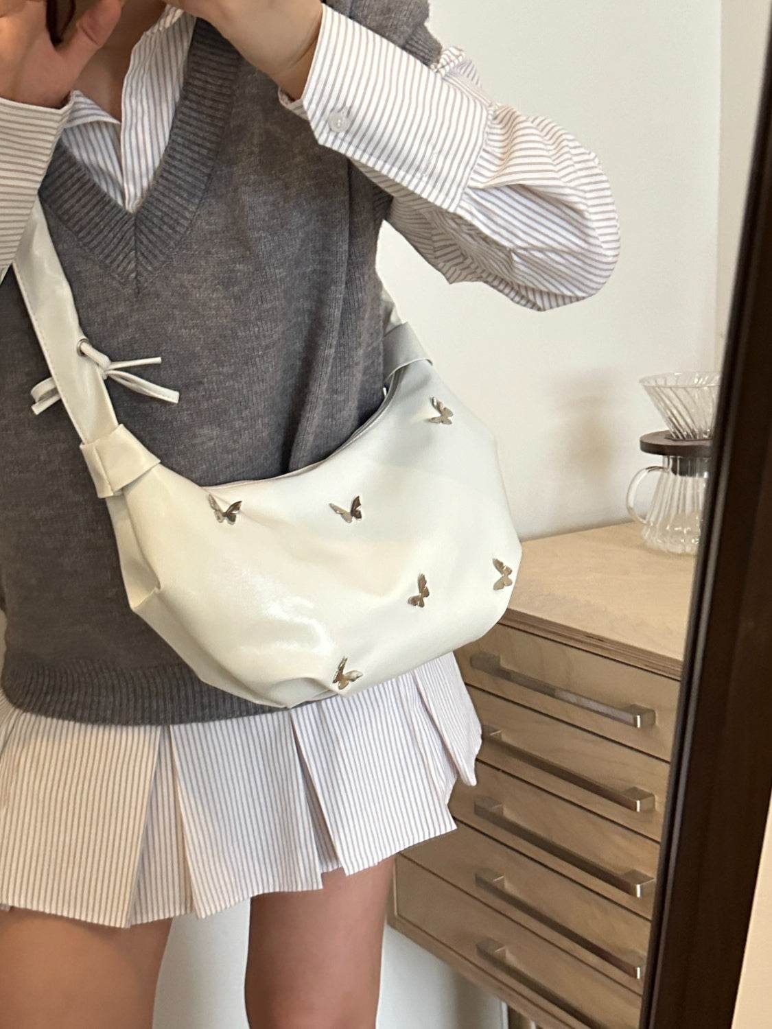 Butterfly Ruched Strap Shoulder Bag - MARIGOLD 