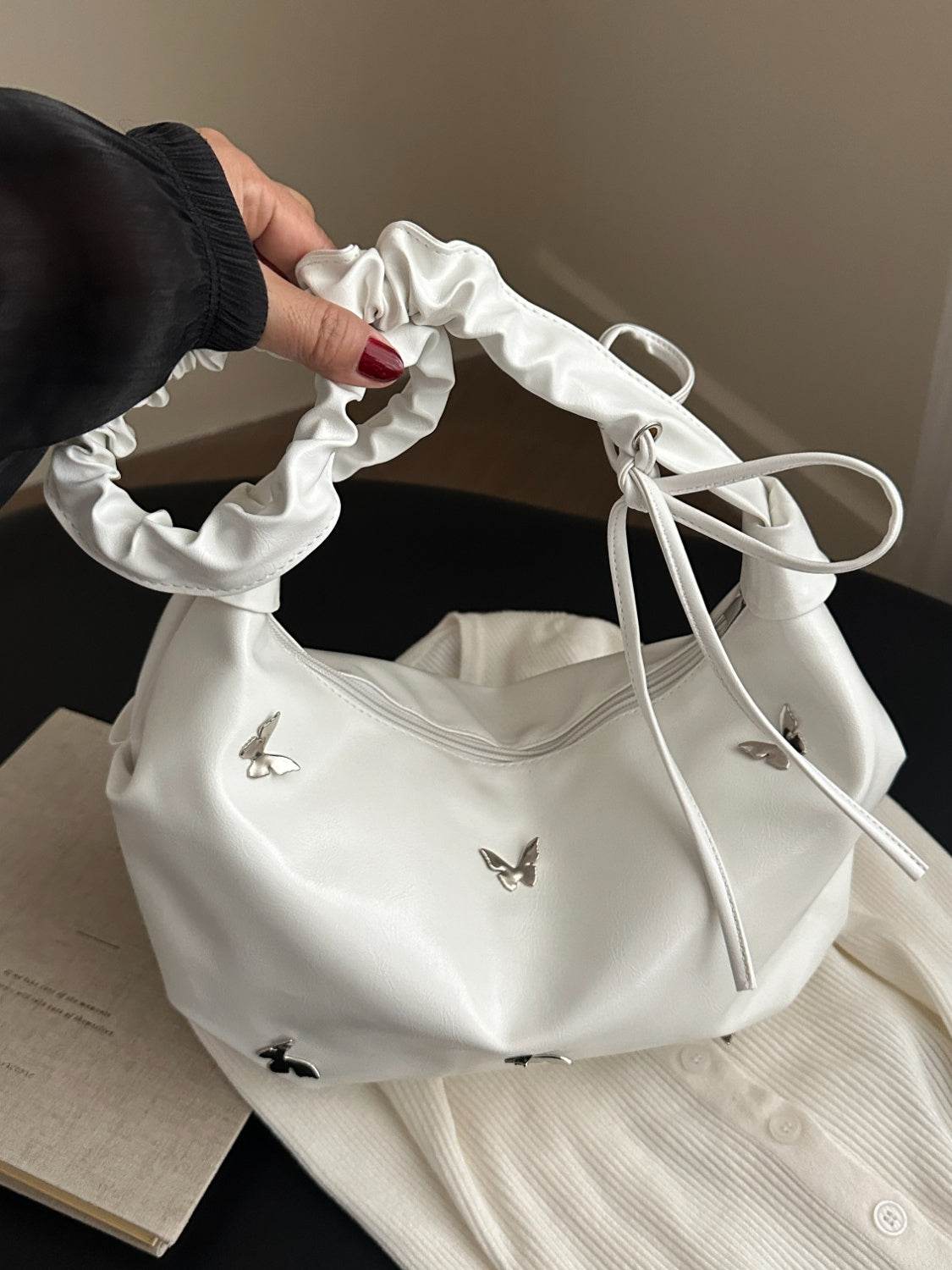 Butterfly Ruched Strap Shoulder Bag - MARIGOLD 