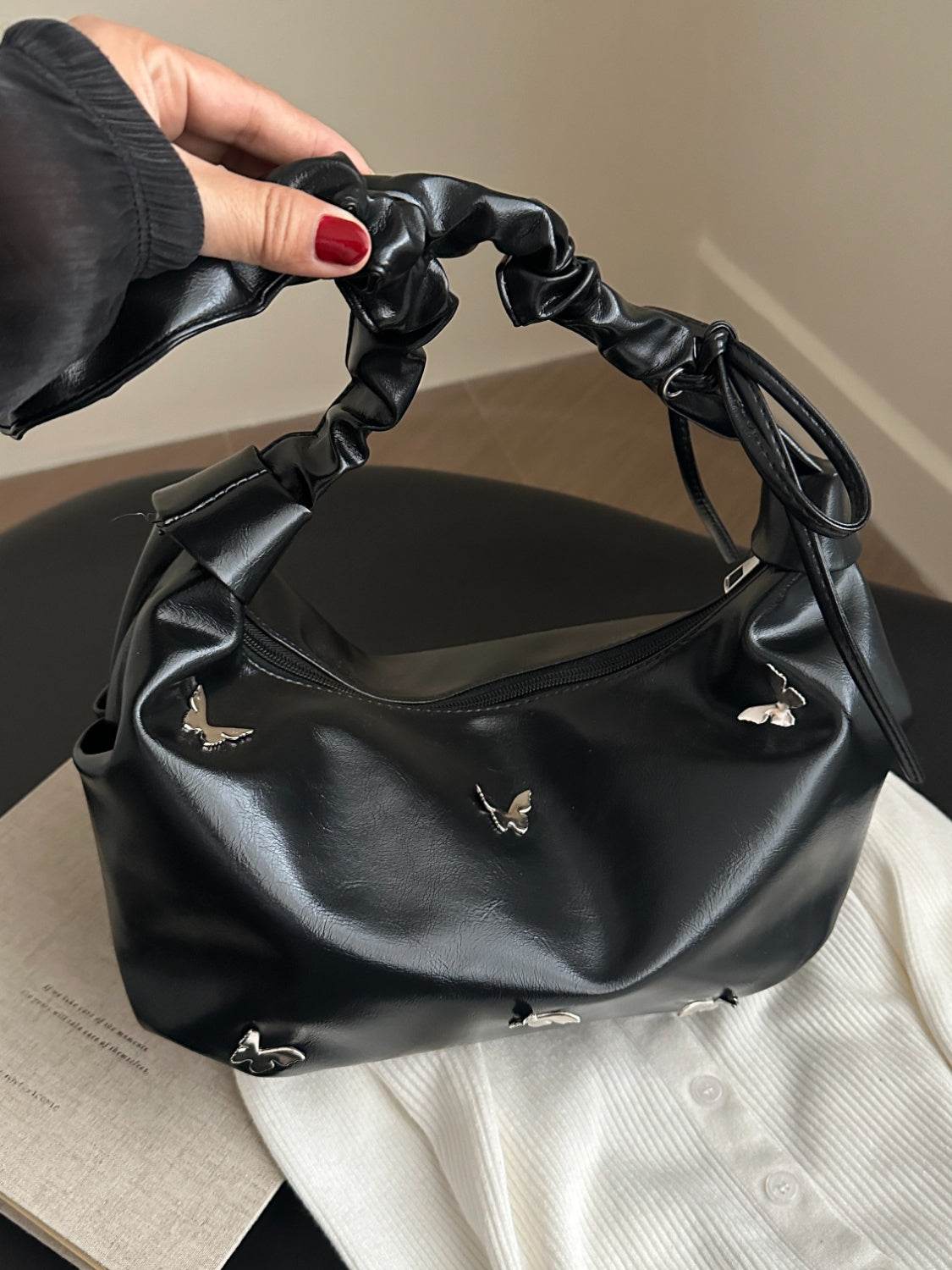 Butterfly Ruched Strap Shoulder Bag - MARIGOLD 