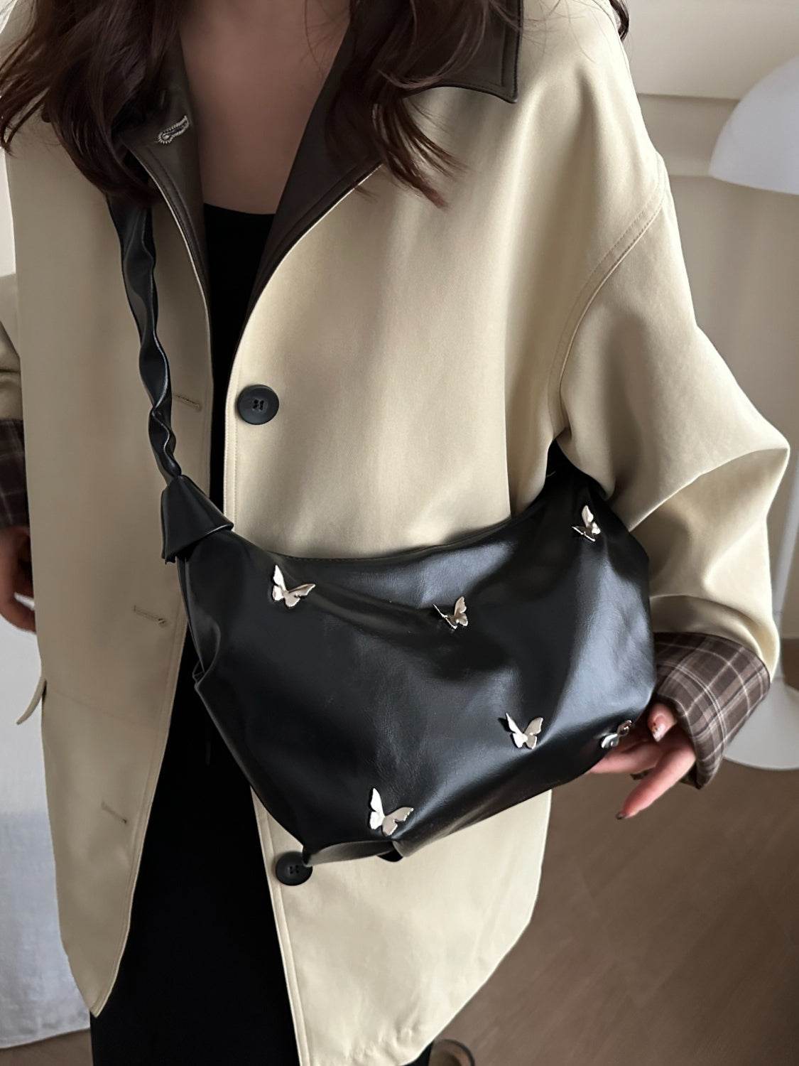 Butterfly Ruched Strap Shoulder Bag - MARIGOLD 
