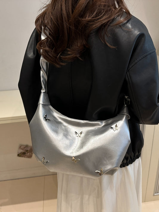 Butterfly Ruched Strap Shoulder Bag - MARIGOLD 