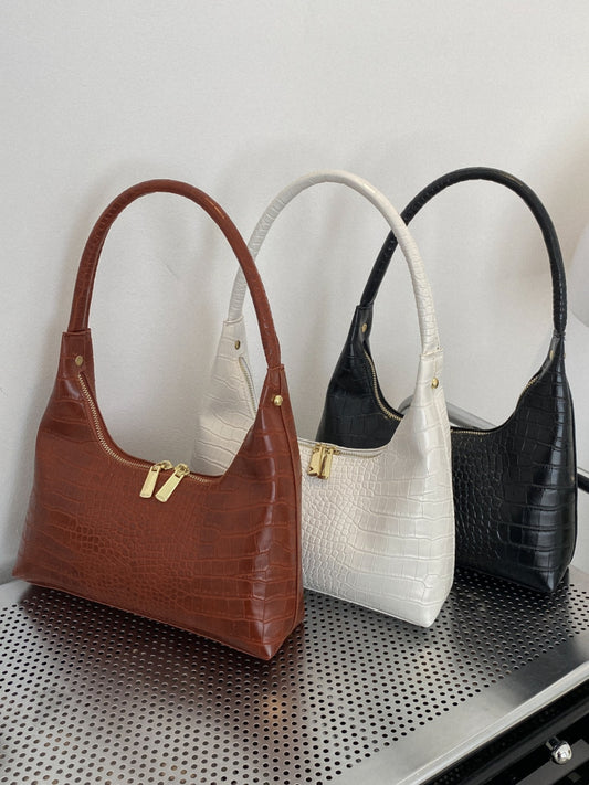 Crocodile Grain Shoulder Bag - MARIGOLD 