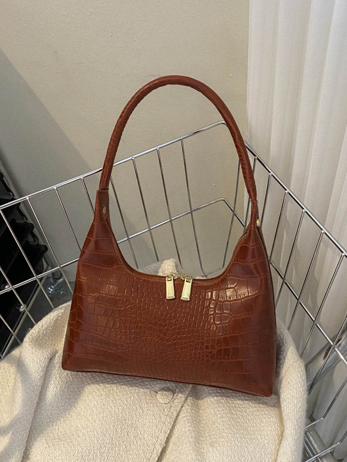 Crocodile Grain Shoulder Bag - MARIGOLD 