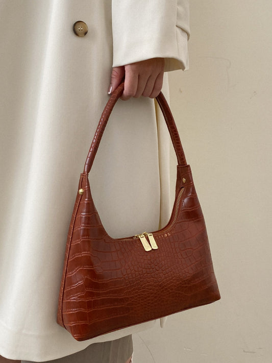 Crocodile Grain Shoulder Bag - MARIGOLD 