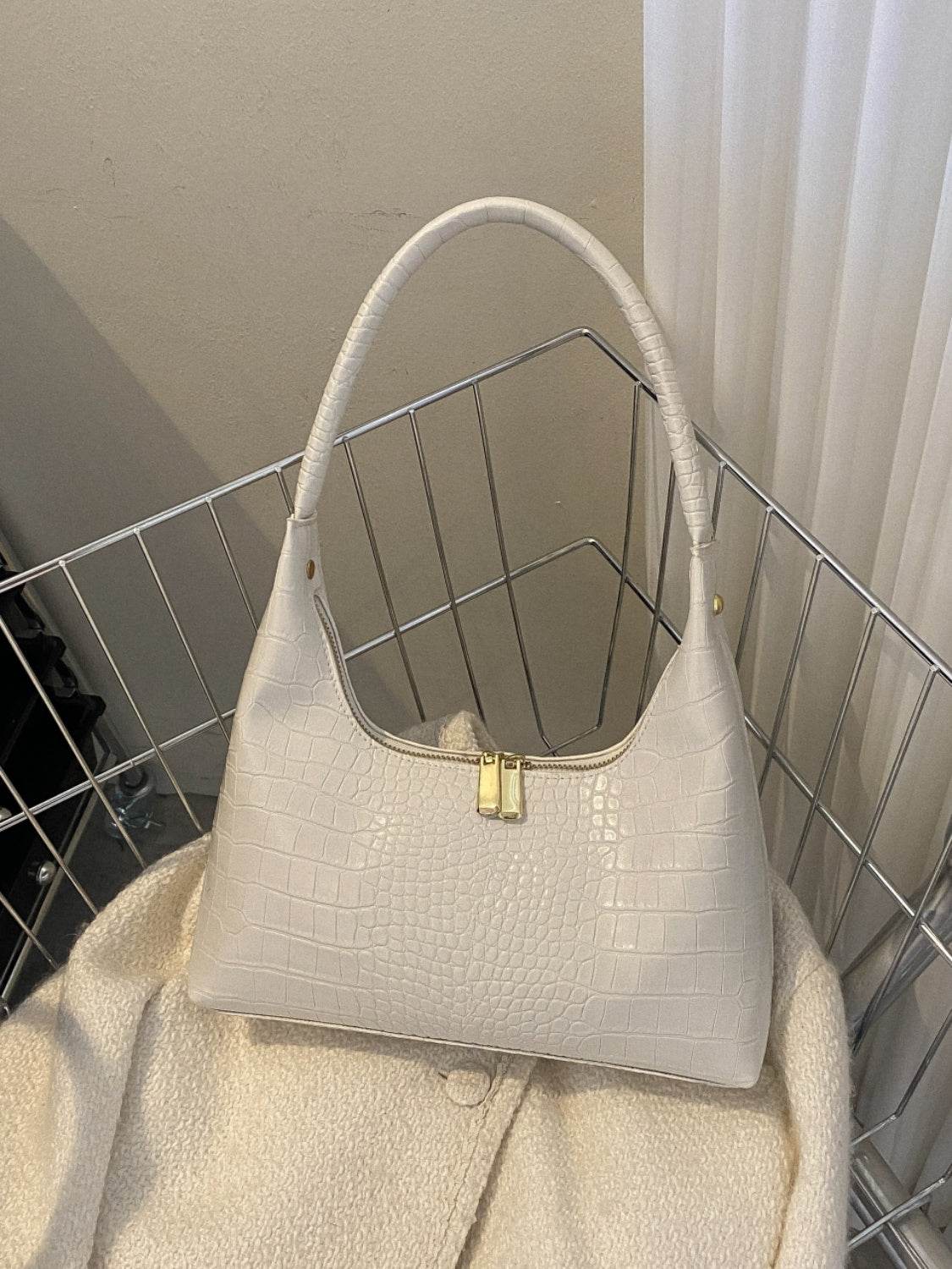 Crocodile Grain Shoulder Bag - MARIGOLD 