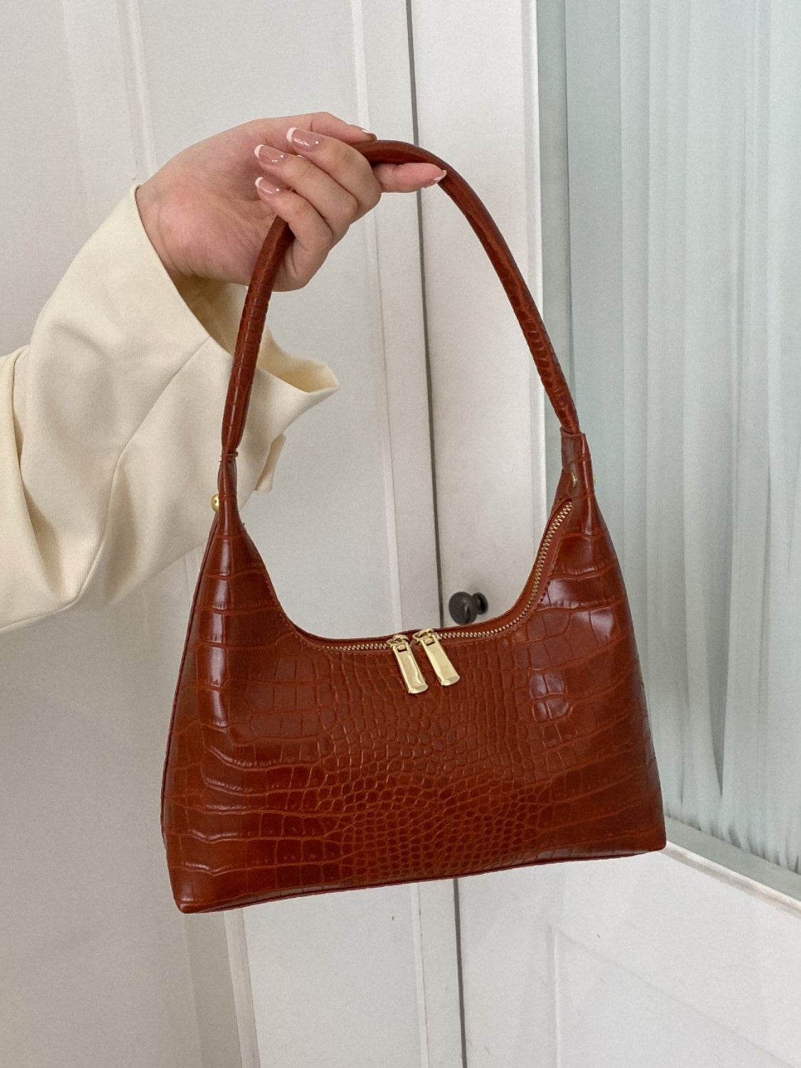 Crocodile Grain Shoulder Bag - MARIGOLD 