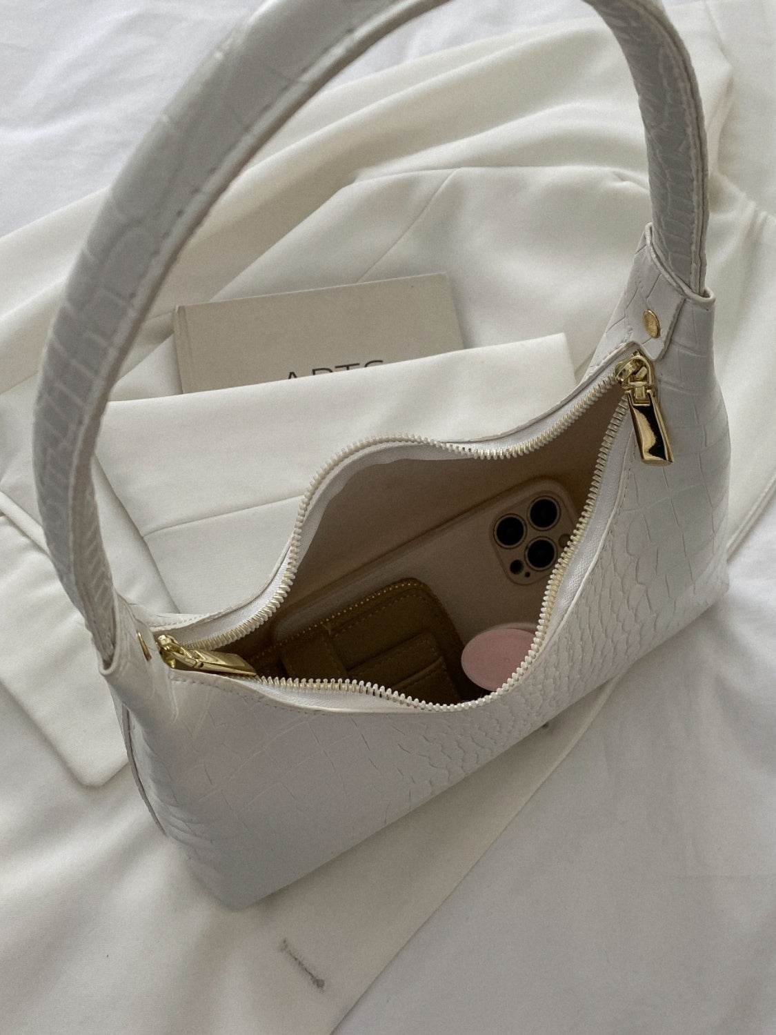 Crocodile Grain Shoulder Bag - MARIGOLD 