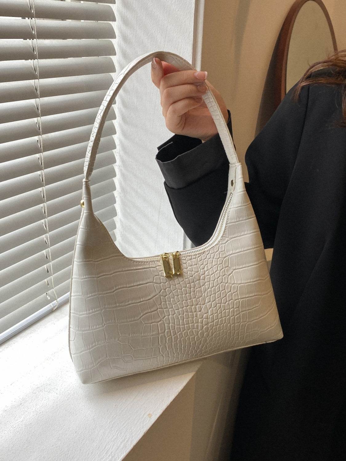 Crocodile Grain Shoulder Bag - MARIGOLD 