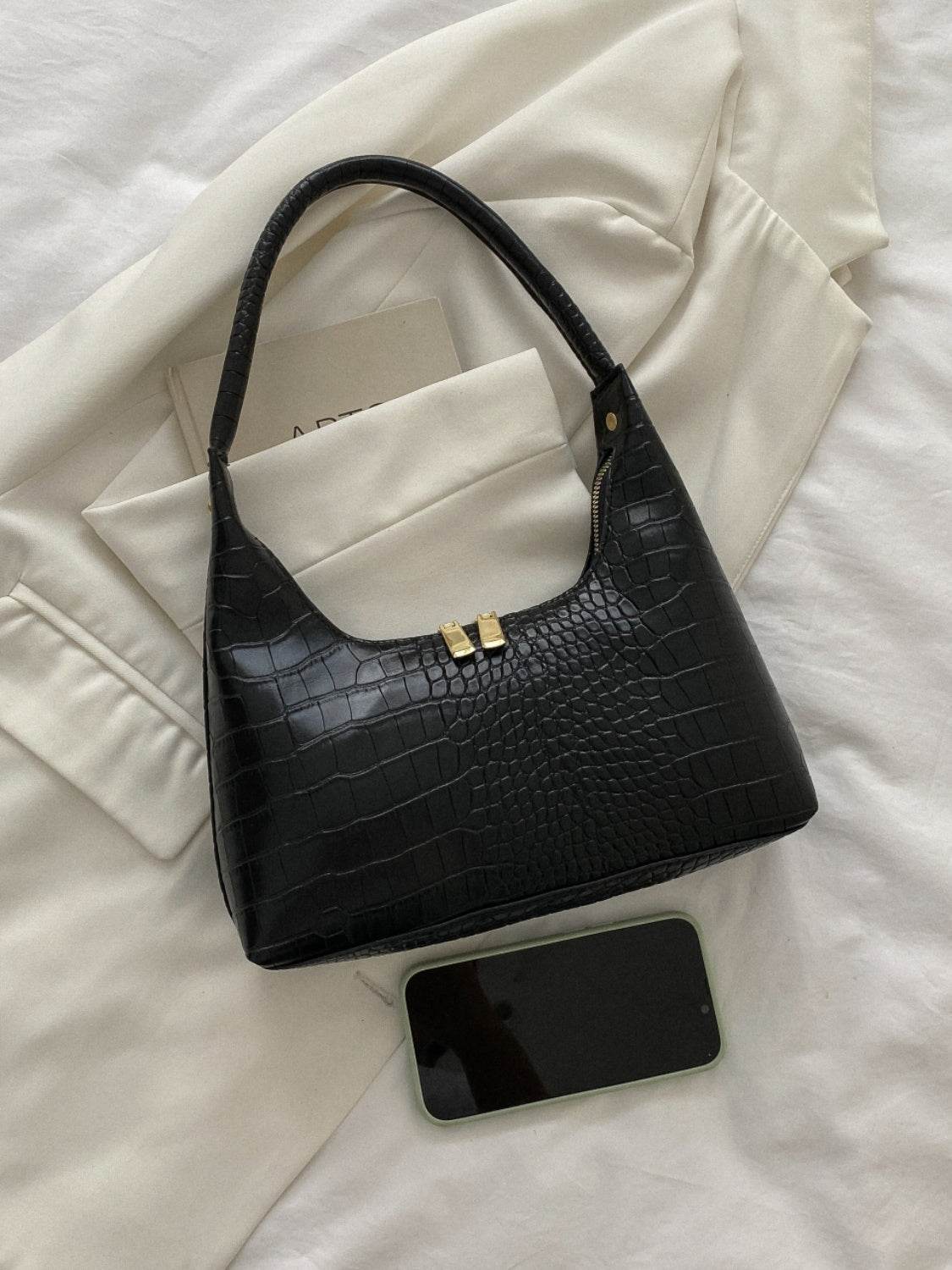 Crocodile Grain Shoulder Bag - MARIGOLD 