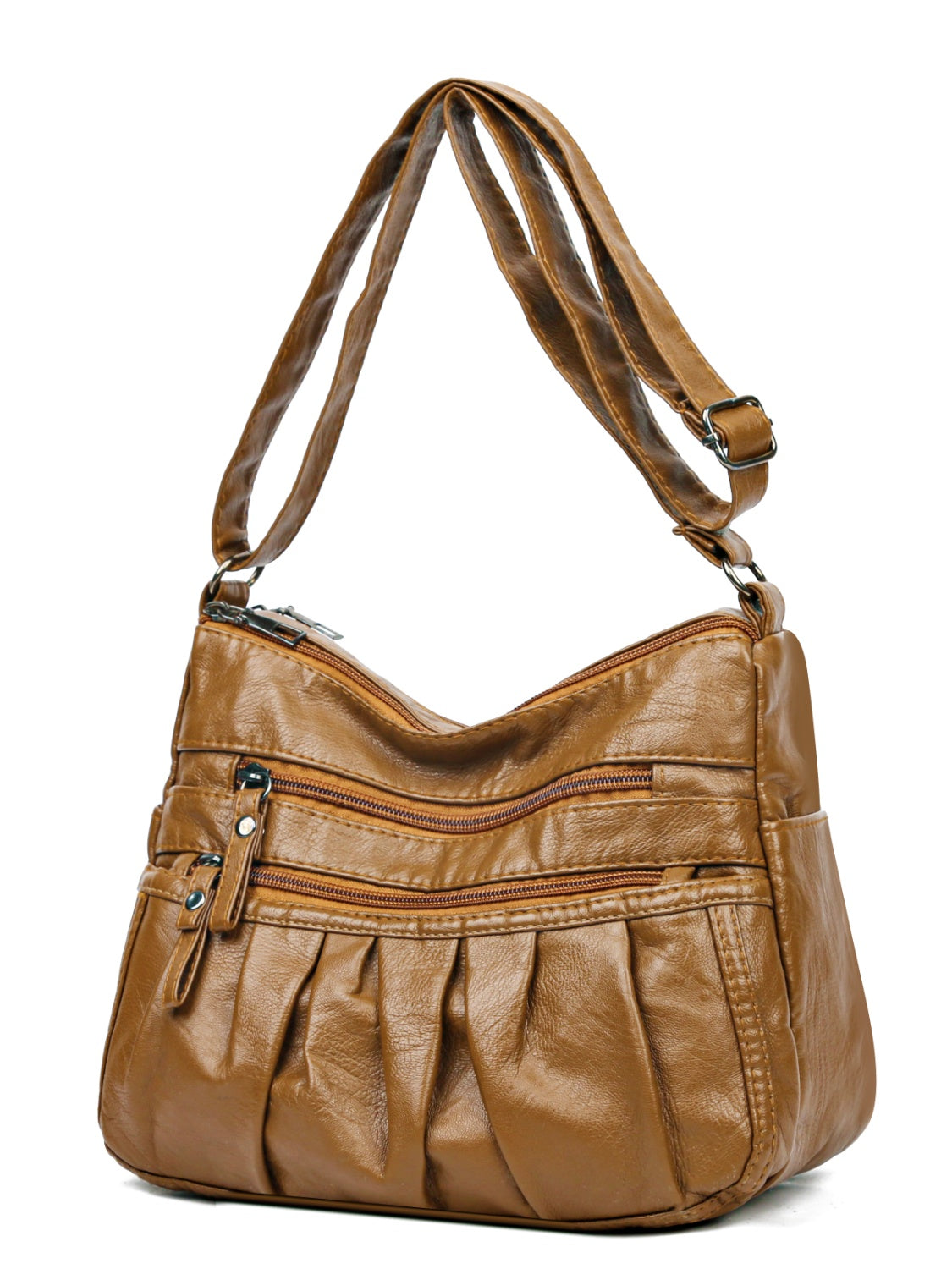 Multi-Pocket Ruched Adjustable Shoulder Bag - MARIGOLD 