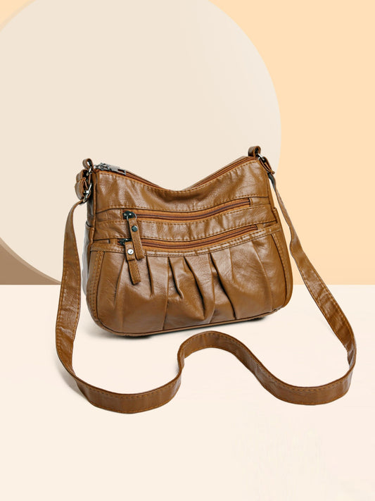 Multi-Pocket Ruched Adjustable Shoulder Bag - MARIGOLD 