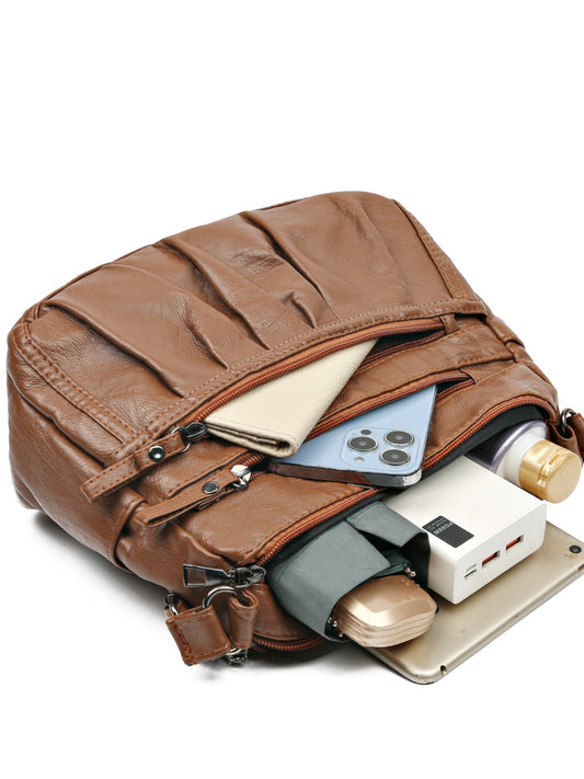 Multi-Pocket Ruched Adjustable Shoulder Bag - MARIGOLD 