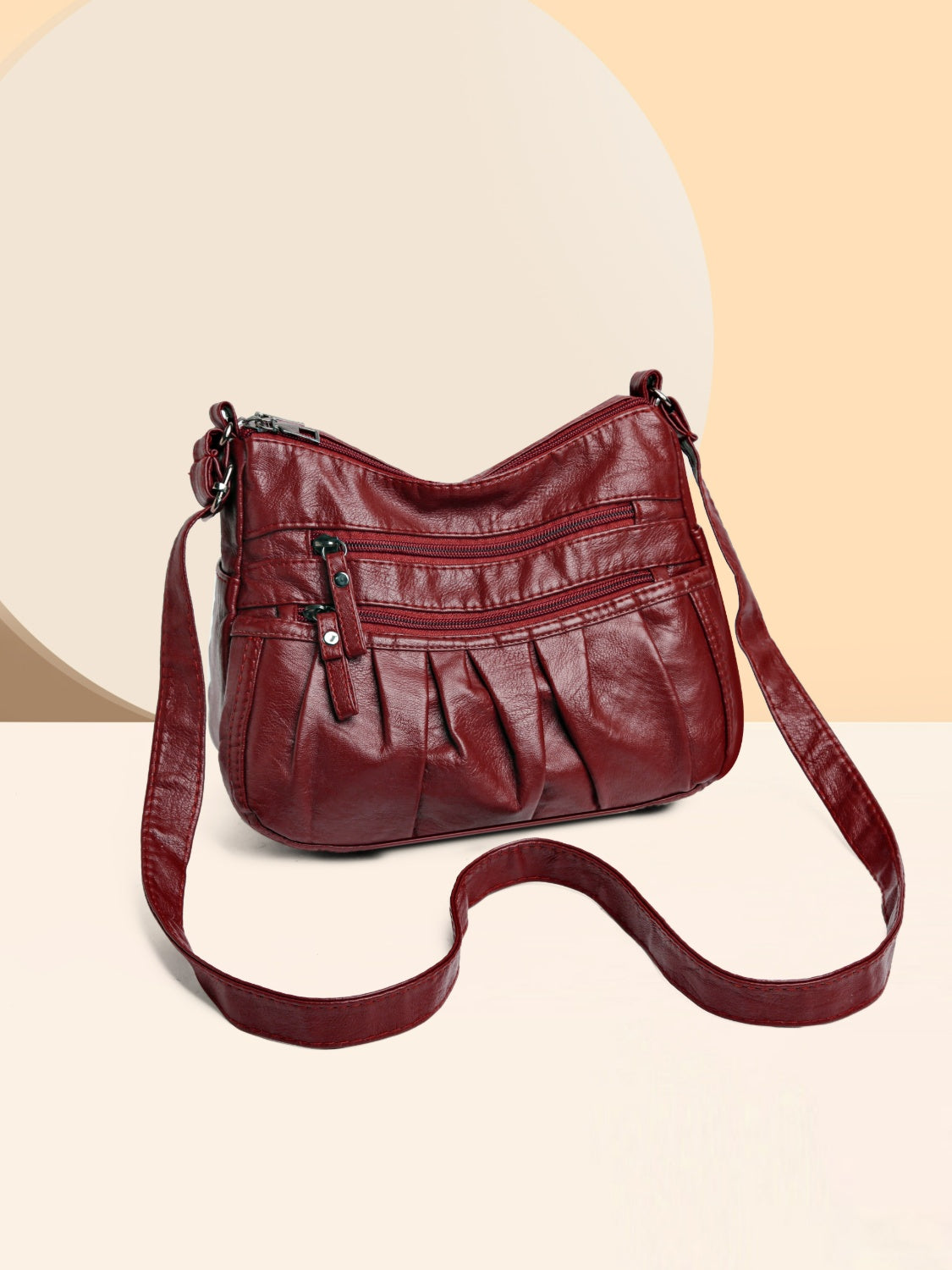 Multi-Pocket Ruched Adjustable Shoulder Bag - MARIGOLD 