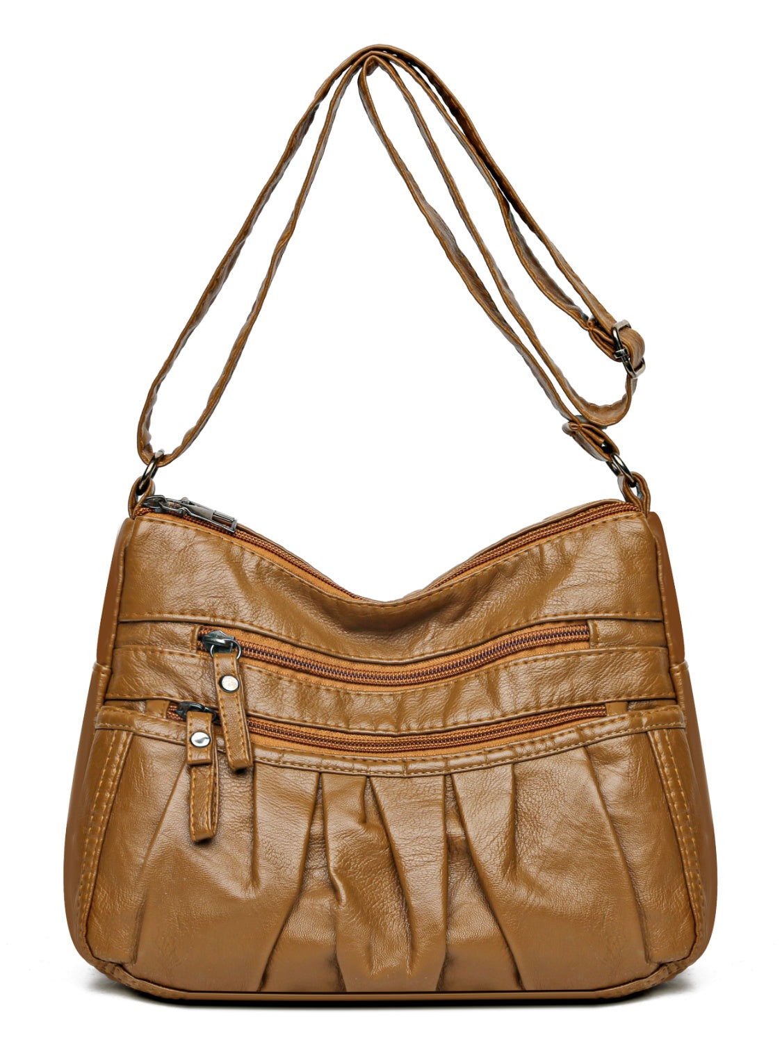 Multi-Pocket Ruched Adjustable Shoulder Bag - MARIGOLD 
