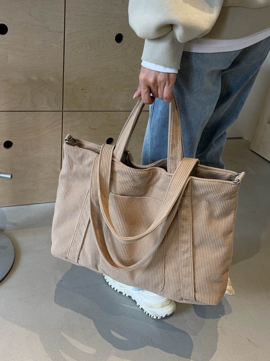 Corduroy Large Multi-Handle Tote Bag - MARIGOLD 