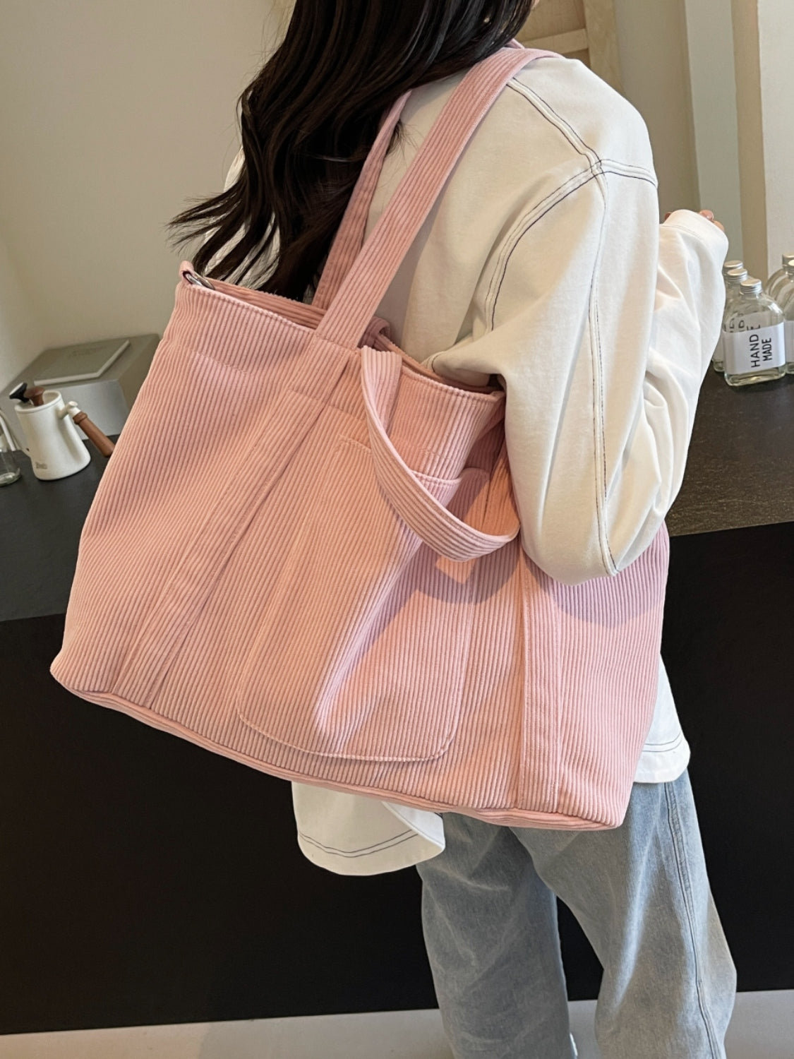 Corduroy Large Multi-Handle Tote Bag - MARIGOLD 