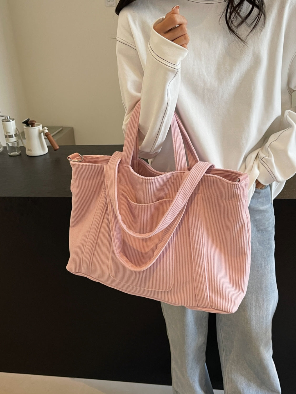 Corduroy Large Multi-Handle Tote Bag - MARIGOLD 