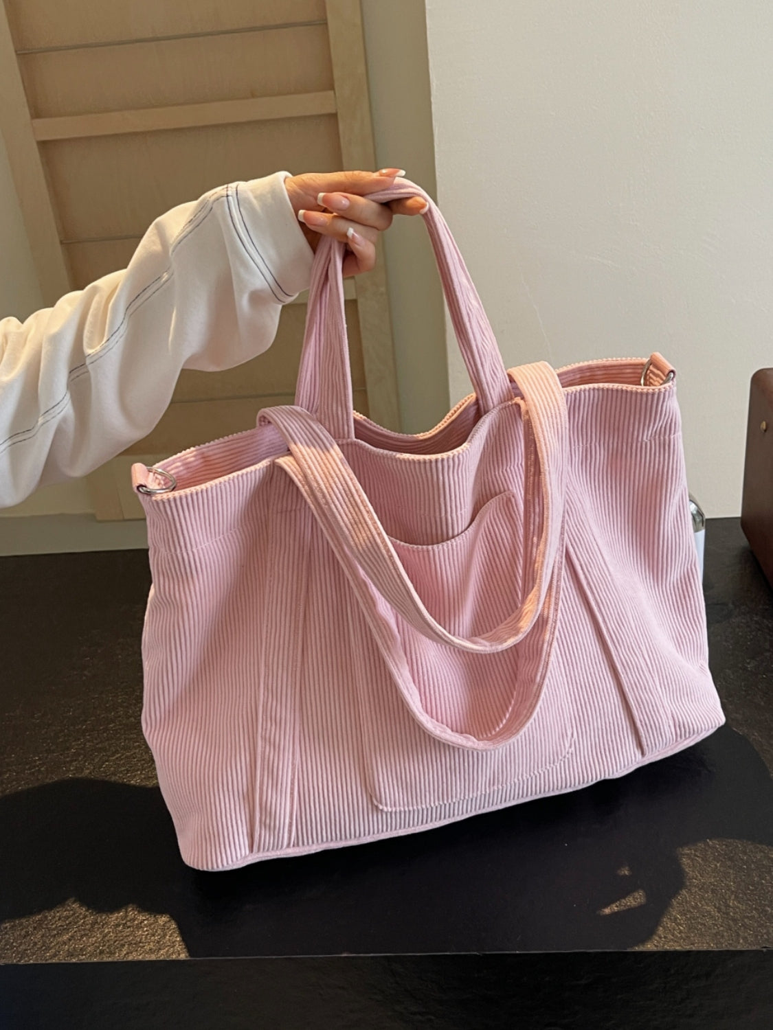 Corduroy Large Multi-Handle Tote Bag - MARIGOLD 