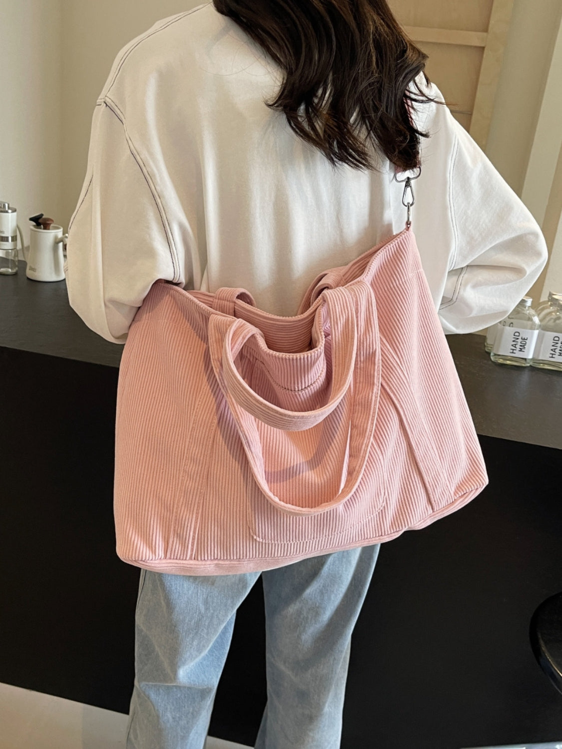 Corduroy Large Multi-Handle Tote Bag - MARIGOLD 