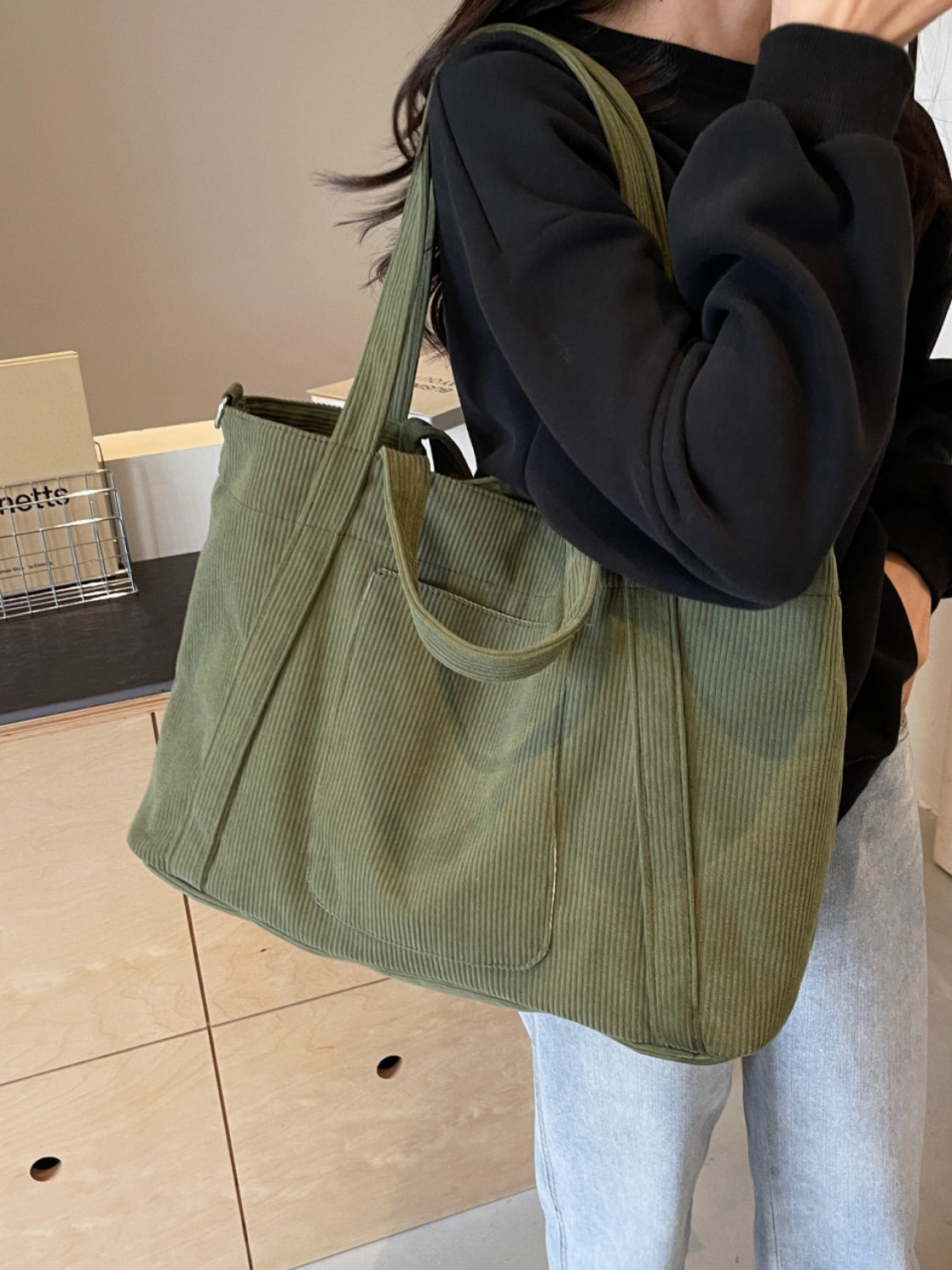 Corduroy Large Multi-Handle Tote Bag - MARIGOLD 