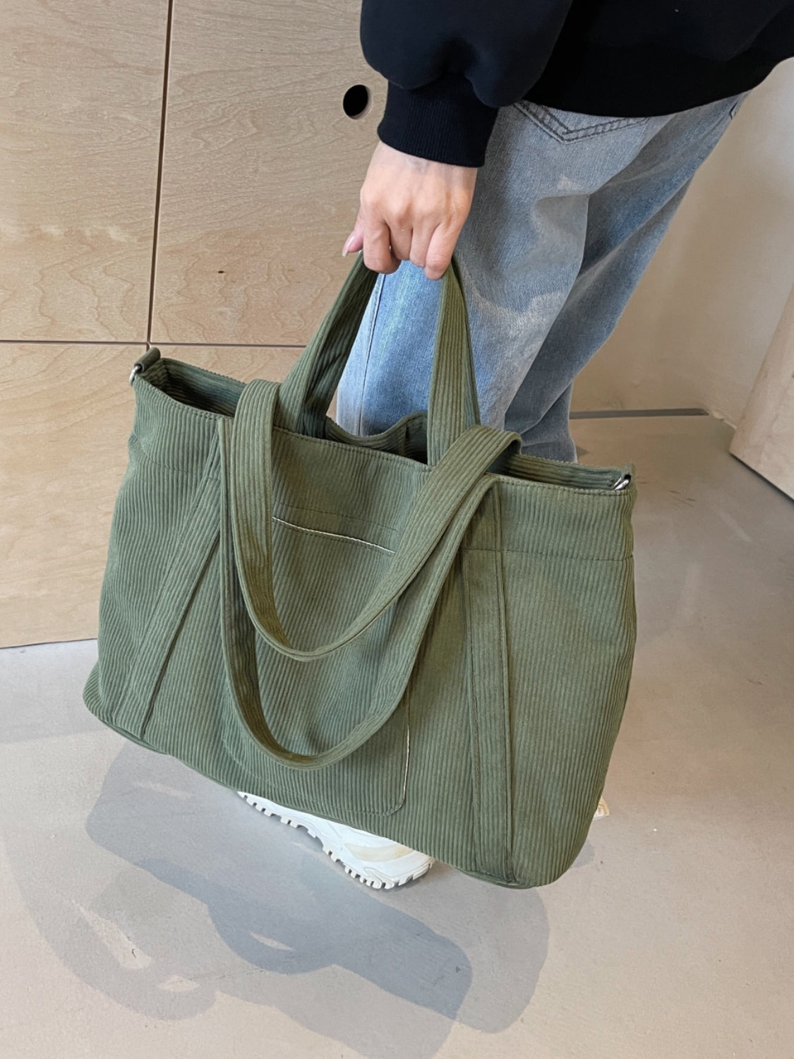 Corduroy Large Multi-Handle Tote Bag - MARIGOLD 