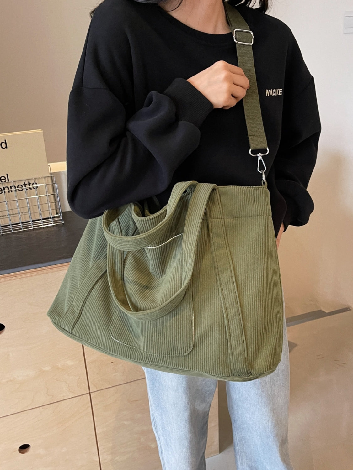 Corduroy Large Multi-Handle Tote Bag - MARIGOLD 